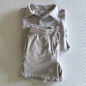 TNA COZY FLEECE SET - aritzia - boyfriend polo sweatshirt + shorts